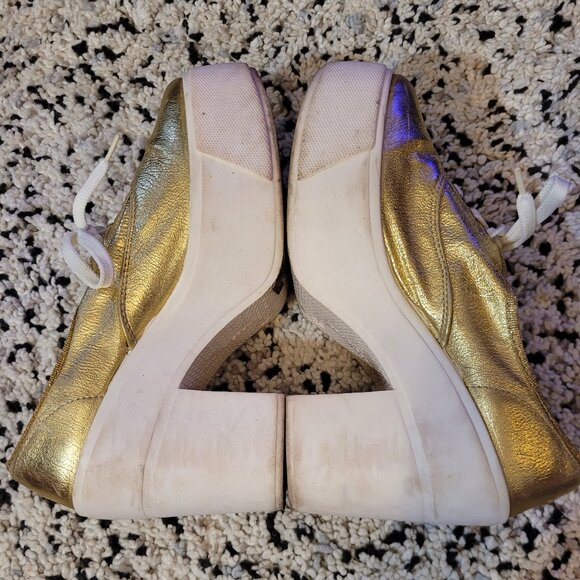 Bakers Gold Platform Lace Up Italy Ankle Chunky Heels - Picture 8 of 13